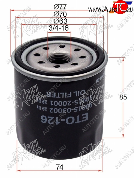 459 р. Фильтр масляный TOYOTA 1GFE,#JZ#,1,2MZFE 92-                                                         EXCEL JAPAN ETO-126  с доставкой в г. Керчь