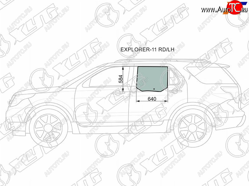 2 159 р. Стекло боковое опускное (Сзади Слева Цвет зеленый) Ford Explorer 10-19 XYG EXPLORER-11 RD/LH  с доставкой в г. Керчь