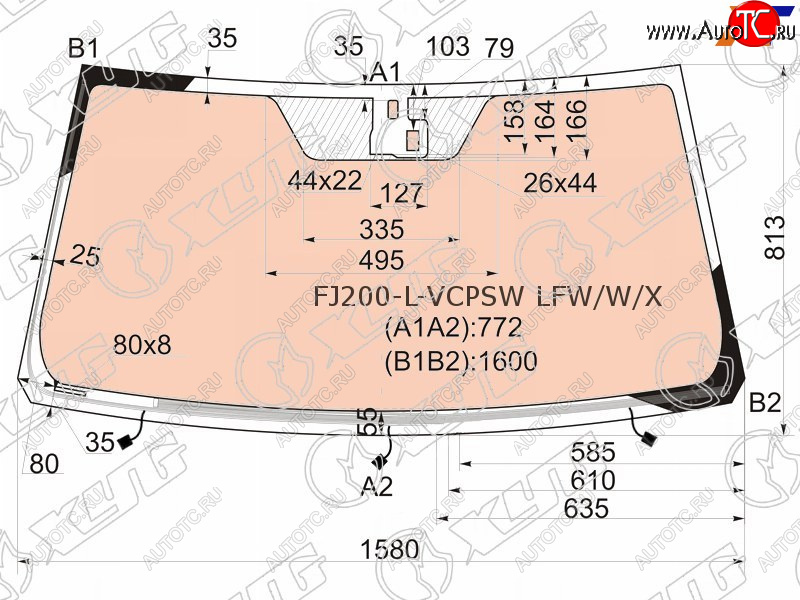 17 499 р. Стекло лобовое (Обогрев щеток Обогрев полный Датчик дождя) Toyota Land Cruiser (J200) 07-15  Lexu XYG FJ200-L-VCPSW LFW/W/X  с доставкой в г. Керчь