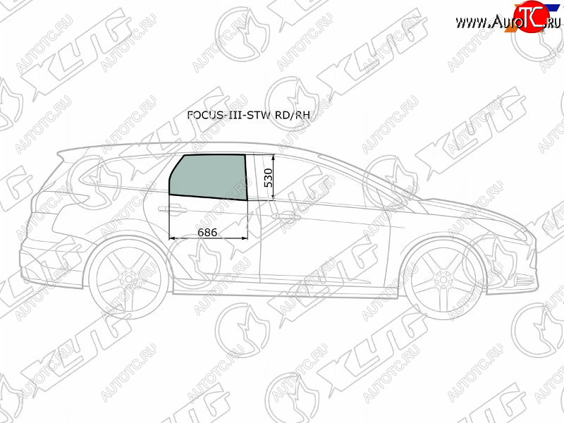 2 789 р. Стекло боковое опускное (Сзади Справа Цвет зеленый) Ford Focus 10-19 XYG FOCUS-III-STW RD/RH  с доставкой в г. Керчь