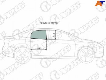 2 599 р. Стекло боковое опускное (Сзади Справа Цвет зеленый) Ford Focus 10-19                               XYG FOCUS-III RD/RH  с доставкой в г. Керчь. Увеличить фотографию 1
