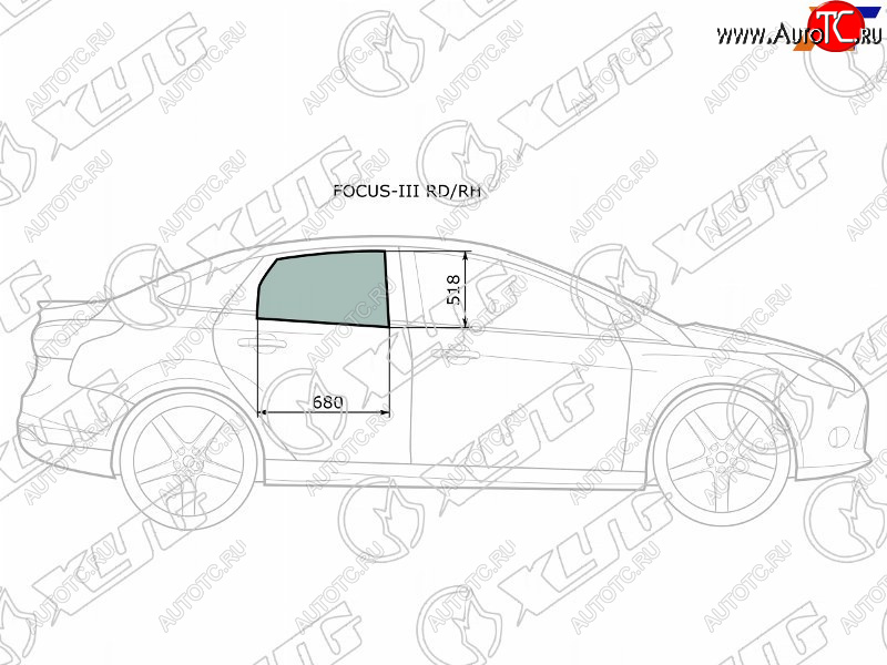 2 599 р. Стекло боковое опускное (Сзади Справа Цвет зеленый) Ford Focus 10-19                               XYG FOCUS-III RD/RH  с доставкой в г. Керчь