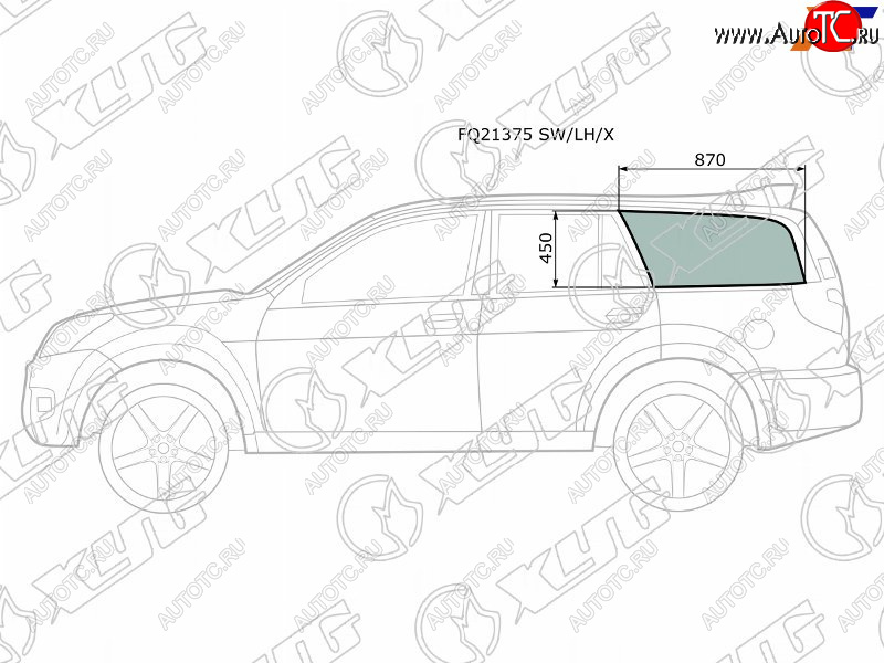 3 999 р. Стекло кузова боковое (не опускное) (Слева Цвет зеленый) Great Wall Hover 05-10  Hover H3 10-16  XYG FQ21375 SW/LH/X  с доставкой в г. Керчь