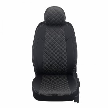 Чехлы сидений (экокожа, 8 мест) Автопилот Ромб Hyundai Starex/Grand Starex/H1  TQ (2007-2022) дорестайлинг, рестайлинг, 2-ой рестайлинг (черный/белая строчка)