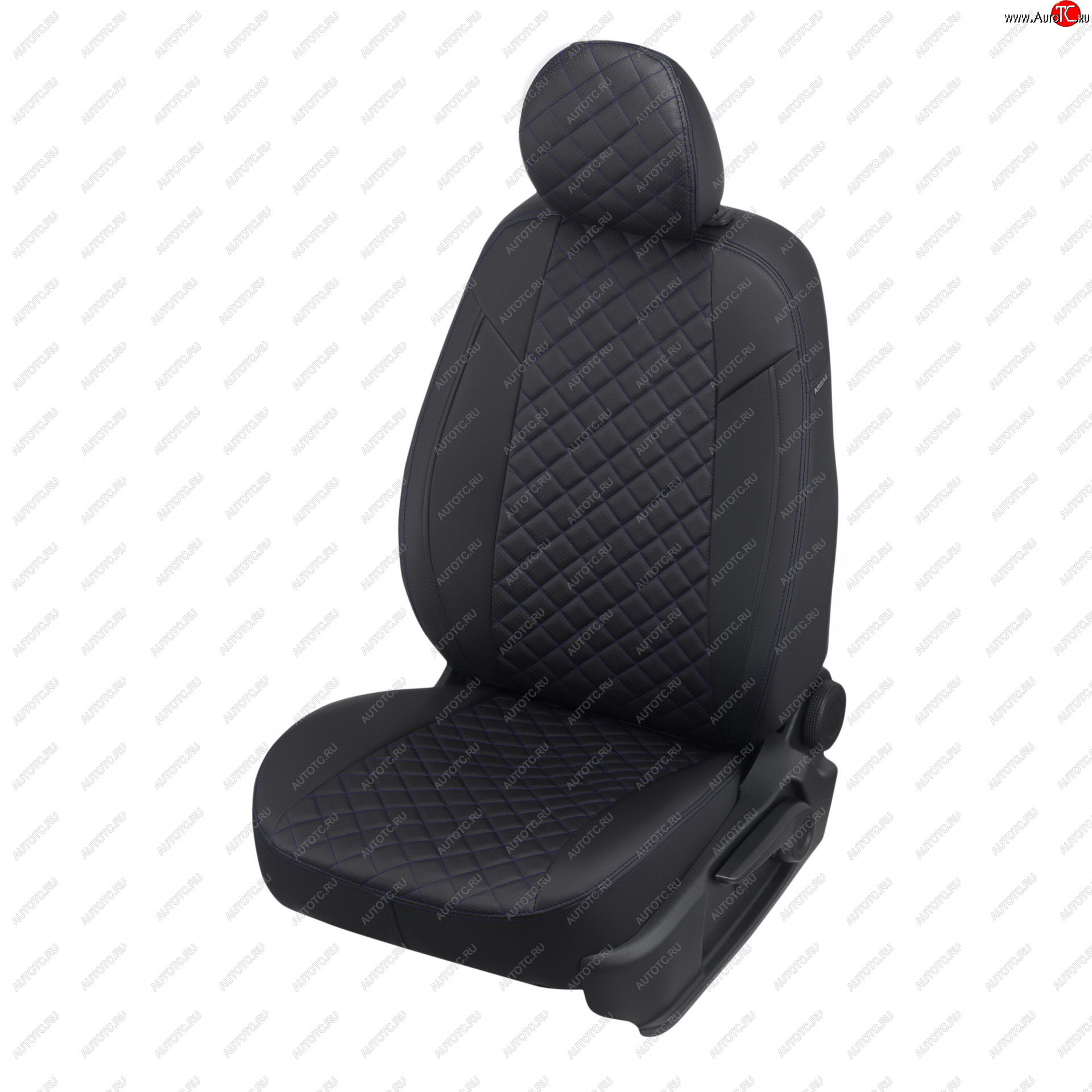 14 249 р. Чехлы сидений (экокожа) Автопилот Ромб  KIA Picanto  3 JA хэтчбэк 5 дв. (2017-2025) дорестайлинг, рестайлинг (черный/синяя строчка)  с доставкой в г. Керчь