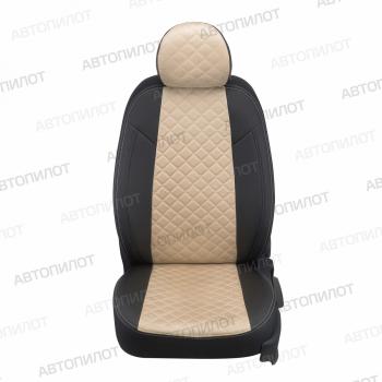 8 499 р. Чехлы на сиденье Алькантара ромб (раздел. 40/60 экокожа) Автопилот Volkswagen Polo 5 седан дорестайлинг (2009-2015) (черный/бежевый)  с доставкой в г. Керчь. Увеличить фотографию 4