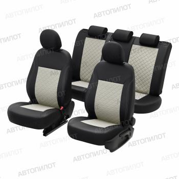 4 599 р. Чехлы на сиденье универсальные (2 места экокожа) Автопилот Mitsubishi Fuso Canter (2002-2025) (черный/белый)  с доставкой в г. Керчь. Увеличить фотографию 12