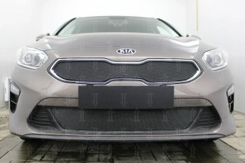 Защитная сетка в бампер (низ, ячейка 3х7 мм) Alfeco Стандарт KIA Ceed  3 CD (2018-2025) универсал, хэтчбэк (Чёрная)