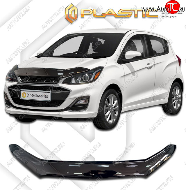 1 899 р. Дефлектор капота CA-Plastic Chevrolet Spark M300 1-ый рестайлинг (2016-2020) (classic черный, без надписи)  с доставкой в г. Керчь
