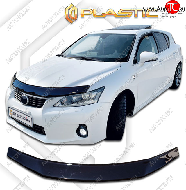 2 079 р. Дефлектор капота CA-Plastic Lexus CT200h A10 дорестайлинг (2011-2013) (classic черный, с надписью)  с доставкой в г. Керчь