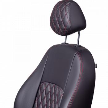 9 449 р. Комплект чехлов для сидений (к.Drive Active РЗСиС 60/40 3Г Илана+Орегон) ТУРИН ст РОМБ Lord Autofashion  Лада Гранта FL ( 2191,  2190,  2194,  2192) (2018-2025) лифтбэк рестайлинг, седан рестайлинг, универсал рестайлинг, хэтчбек рестайлинг (черный, вставка черная+красная, строчка красная)  с доставкой в г. Керчь. Увеличить фотографию 3
