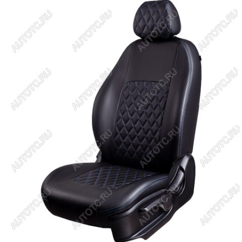 9 449 р. Комплект чехлов для сидений (к.Drive Active РЗСиС 60/40 3Г Илана+Орегон) ТУРИН ст РОМБ Lord Autofashion  Лада Гранта FL ( 2191,  2190,  2194,  2192) (2018-2025) лифтбэк рестайлинг, седан рестайлинг, универсал рестайлинг, хэтчбек рестайлинг (черный, вставка черная+синяя, строчка синяя)  с доставкой в г. Керчь