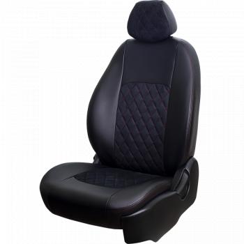 Комплект чехлов для сидений (РЗСиС 60/40 2Г Илана+Орегон) ТУРИН ст РОМБ Lord Autofashion Лада Гранта Кросс  2194 (2018-2025) универсал (черный, вставка черная+красная, строчка красная)