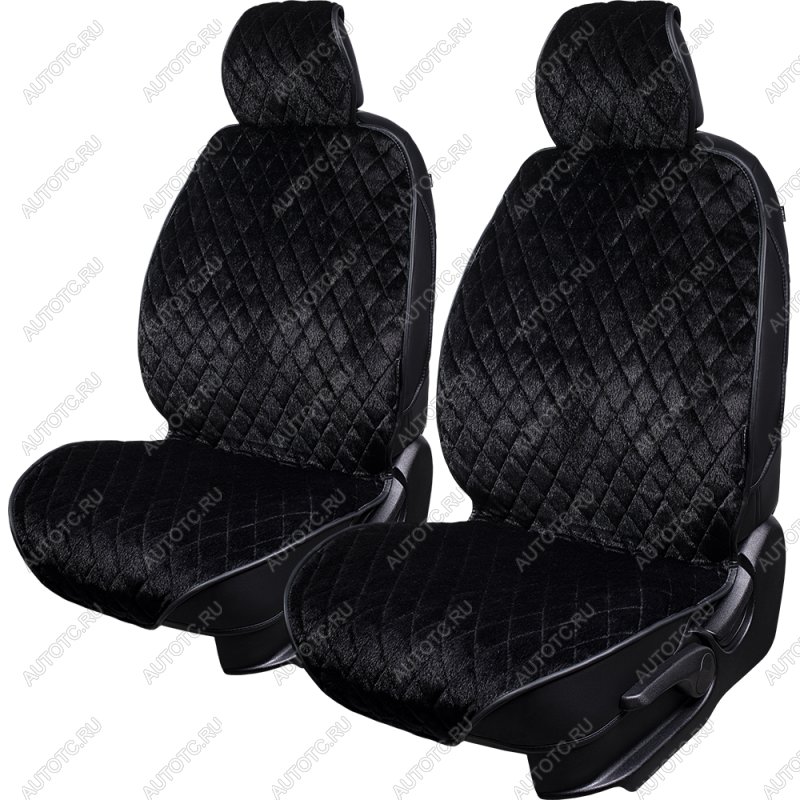 3 399 р. Накидка на сиденье (2 места Мех НЕРПА + ОРЕГОН) ФЕНИКС ст РОМБ Lord Autofashion   (черный, вставка черная, строчка черная)  с доставкой в г. Керчь