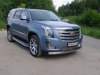 Защита переднего бампера нижняя овальная 75*42 мм ТСС Тюнинг Cadillac Escalade GMTK2 джип 5 дв. короткая база (2015-2020) (нержавейка)