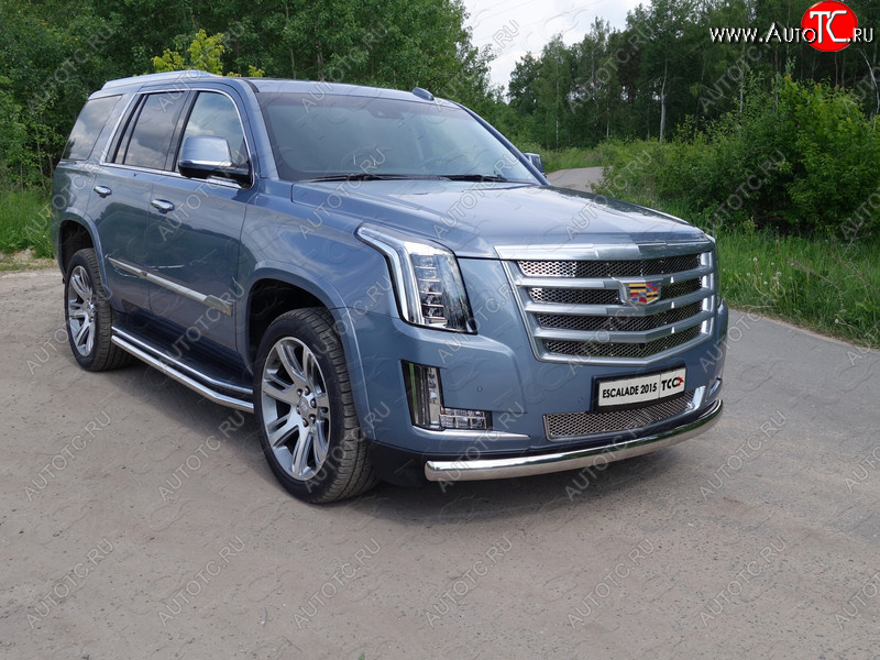 26 999 р. Защита переднего бампера нижняя овальная 75*42 мм ТСС Тюнинг  Cadillac Escalade  GMTK2 джип 5 дв. (2015-2020) короткая база (нержавейка)  с доставкой в г. Керчь
