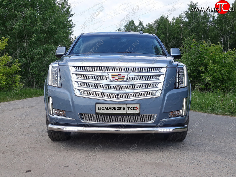 39 749 р. Защита переднего бампера нижняя с ДХО 76,1 мм ТСС Тюнинг  Cadillac Escalade  GMTK2 джип 5 дв. (2015-2020) короткая база (нержавейка)  с доставкой в г. Керчь