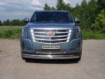 Защита переднего бампера нижняя овальная 120х60 мм ТСС Тюнинг Cadillac Escalade GMTK2 джип 5 дв. короткая база (2015-2020) (нержавейка)