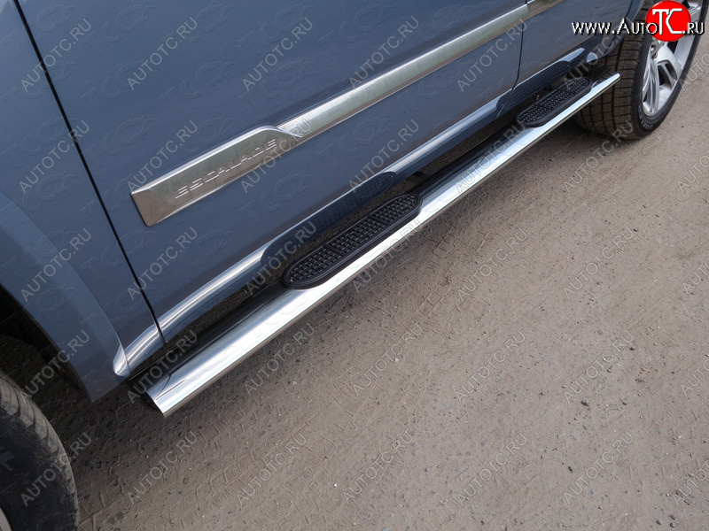 43 949 р. Пороги овальные с накладкой 120x60 мм ТСС Тюнинг  Cadillac Escalade  GMTK2 джип 5 дв. (2015-2020) короткая база (серые)  с доставкой в г. Керчь