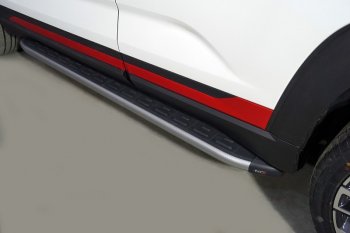 Пороги алюминиевые с пластиковой накладкой, ТСС Тюнинг Changan CS35 Plus (2018-2025) дорестайлинг, рестайлинг (карбон серебро)