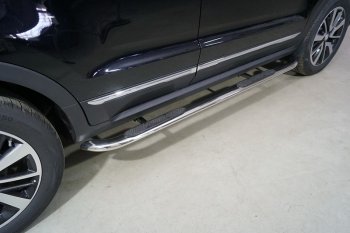 Пороги овальные гнутые с накладкой 75х42 мм ТСС Тюнинг Changan CS55 дорестайлинг (2017-2018) (серые)