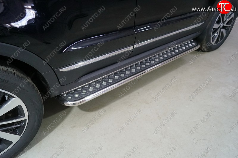 30 549 р. Пороги с площадкой 42,4 мм ТСС Тюнинг  Changan CS55 (2017-2025) дорестайлинг, рестайлинг (серые)  с доставкой в г. Керчь