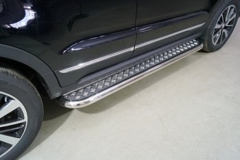 Пороги с площадкой 60,3 мм ТСС Тюнинг Changan CS55 дорестайлинг (2017-2018) (серый)