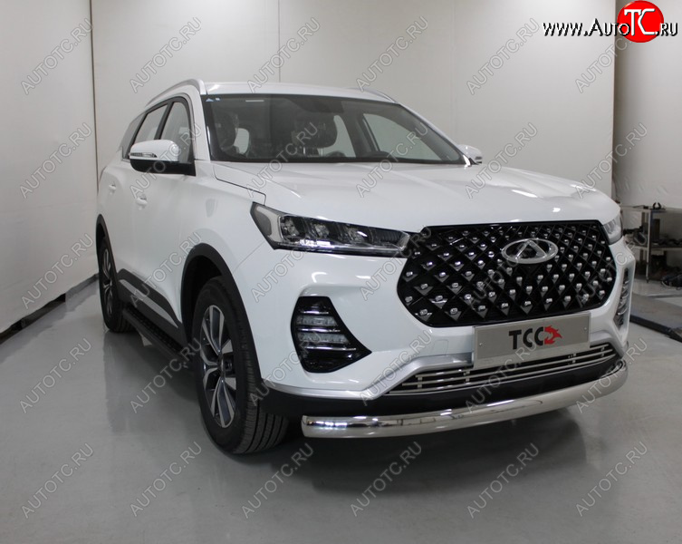 22 749 р. Защита переднего бампера нижняя овальная 75х42 мм ТСС Тюнинг Chery Tiggo 7 PRO (2019-2025) (нержавейка)  с доставкой в г. Керчь