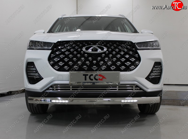 39 999 р. Защита переднего бампера овальная с ДХО 75х42 мм ТСС Тюнинг  Chery Tiggo 7 PRO (2019-2025) (нержавейка)  с доставкой в г. Керчь