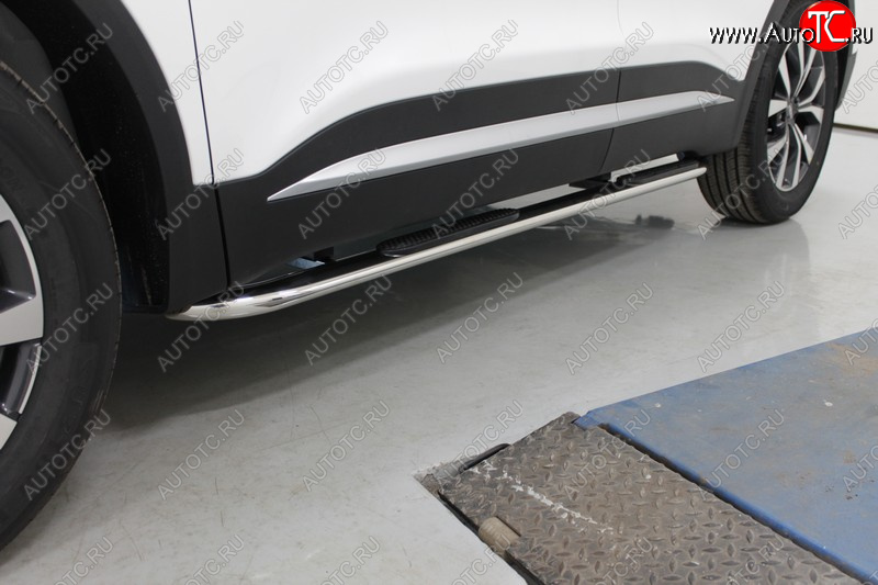 34 749 р. Пороги овальные гнутые с накладкой 75х42 мм ТСС Тюнинг  Chery Tiggo 7 PRO (2019-2025) (серые)  с доставкой в г. Керчь