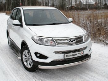 Защита переднего бампера нижняя овальная 75х42 мм ТСС Тюнинг Chery Tiggo 5 (T21) дорестайлинг (2014-2017) (нержавейка)