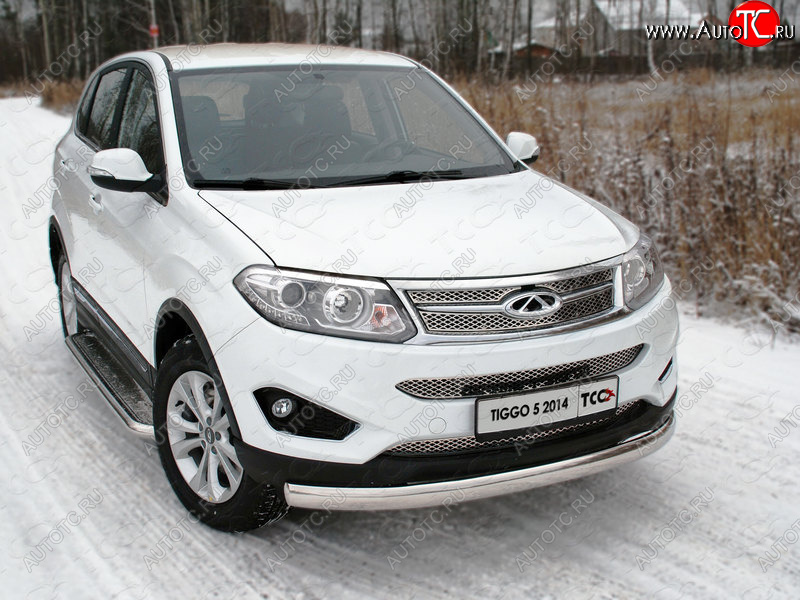 20 699 р. Защита переднего бампера нижняя овальная 75х42 мм ТСС Тюнинг  Chery Tiggo 5  (T21) (2014-2017) дорестайлинг (нержавейка)  с доставкой в г. Керчь