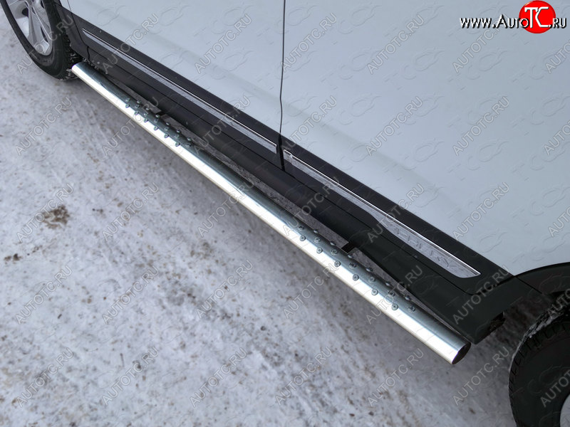 31 399 р. Пороги овальные с проступью 75х42 мм ТСС Тюнинг  Chery Tiggo 5  (T21) (2014-2017) дорестайлинг (серые)  с доставкой в г. Керчь