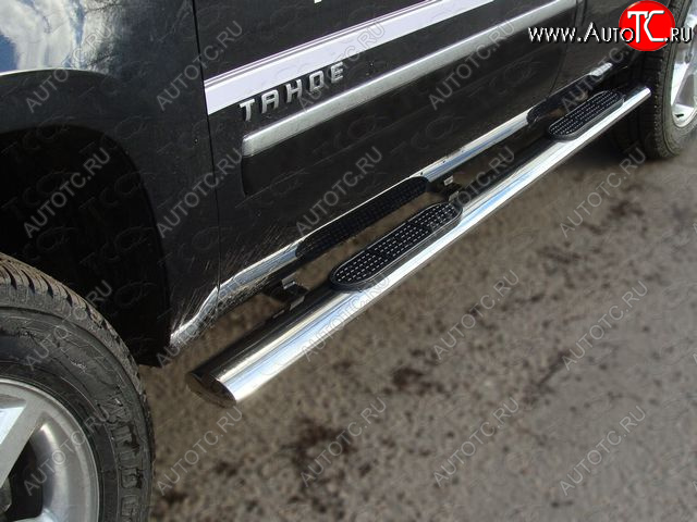 43 949 р. Пороги овальные с накладкой 120x60 мм ТСС Тюнинг  Chevrolet Tahoe  GMT900 (2006-2013) 5 дв. (серые)  с доставкой в г. Керчь