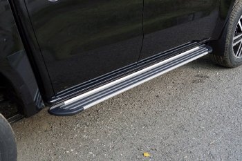 Пороги алюминиевые Slim Line ТСС Тюнинг Dong Feng DF6 (2022-2025) пикап (Silver)