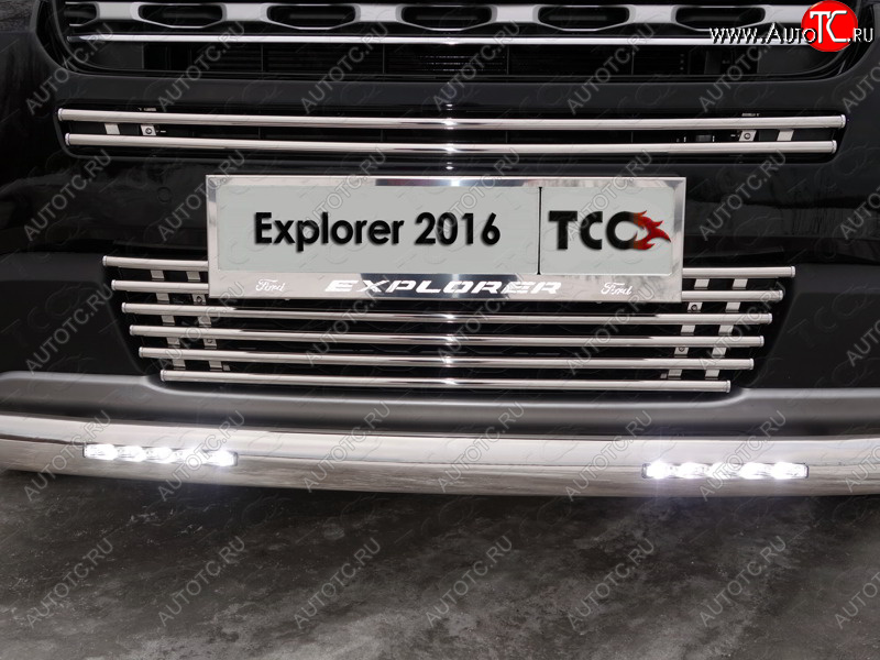 7 349 р. Декоративная вставка переднего бампера ТСС Тюнинг  Ford Explorer  U502 (2015-2018) 1-ый рестайлинг, 5 дв. (d 16 мм)  с доставкой в г. Керчь