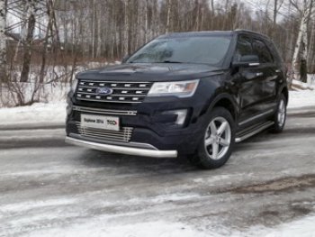 Защита передняя нижняя овальная короткая 75х42 мм ТСС Тюнинг Ford Explorer  U502 (2015-2018) 1-ый рестайлинг, 5 дв. (нержавейка)