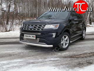 21 999 р. Защита передняя нижняя овальная короткая 75х42 мм ТСС Тюнинг  Ford Explorer  U502 (2015-2018) 1-ый рестайлинг, 5 дв. (нержавейка)  с доставкой в г. Керчь
