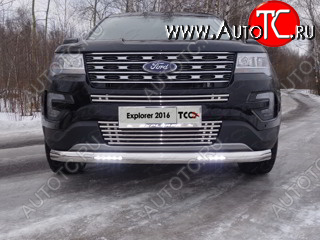 41 999 р. Защита передняя нижняя овальная короткая с ДХО 75х42 мм ТСС Тюнинг  Ford Explorer  U502 (2015-2018) 1-ый рестайлинг, 5 дв. (нержавейка)  с доставкой в г. Керчь