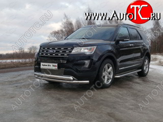 27 599 р. Защита передняя нижняя двойная 76,1*75 мм ТСС Тюнинг Ford Explorer U502 1-ый рестайлинг, 5 дв. (2015-2018) (нержавейка)  с доставкой в г. Керчь