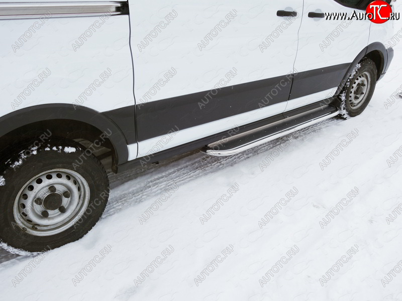 25 499 р. Левый порог с площадкой (укороченный)42,4 мм ТСС Тюнинг  Ford Transit (2014-2022) цельнометаллический фургон (нержавеющий лист)  с доставкой в г. Керчь