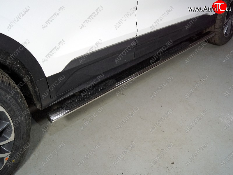 31 399 р. Пороги овальные с накладкой 75*42 мм ТСС Тюнинг  Geely Coolray  SX11 (2018-2023) дорестайлинг (серые)  с доставкой в г. Керчь