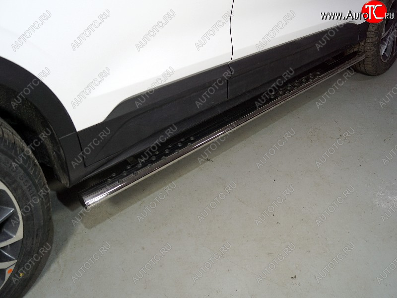 33 999 р. Пороги овальные с проступью 75х42 мм ТСС Тюнинг  Geely Coolray  SX11 (2018-2023) дорестайлинг (серые)  с доставкой в г. Керчь