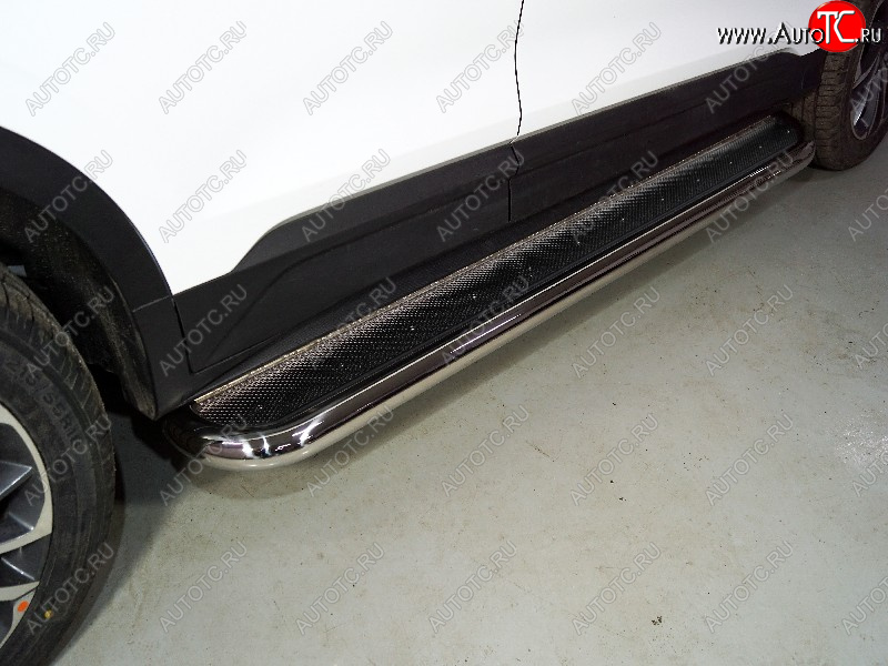 42 999 р. Пороги с площадкой 60,3 мм ТСС Тюнинг  Geely Coolray  SX11 (2018-2023) дорестайлинг (нержавейка)  с доставкой в г. Керчь