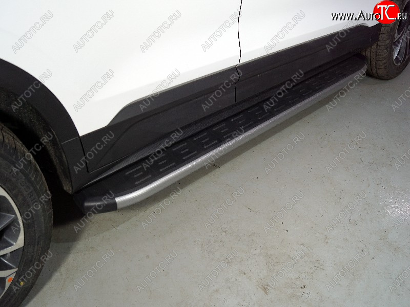 21 999 р. Пороги алюминиевые с пластиковой накладкой, ТСС Тюнинг  Geely Coolray  SX11 (2018-2023) дорестайлинг (карбон серебро)  с доставкой в г. Керчь