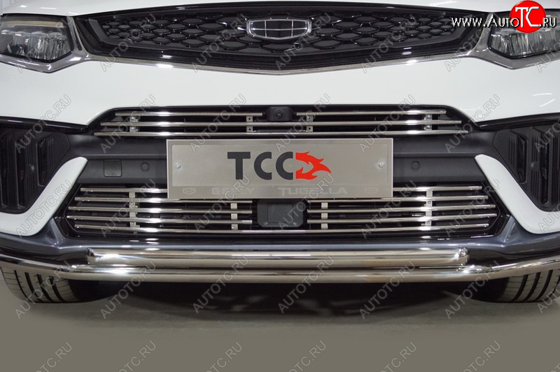 9 349 р. Нижняя декоративная вставка в бампер ТСС Тюнинг  Geely Tugella  FY11,HPBA4 (2022-2025) рестайлинг (d 12 мм)  с доставкой в г. Керчь