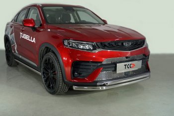 Защита переднего бампера нижняя двойная 60,3*42,4 мм ТСС Тюнинг Geely Tugella  FY11,HPBA4 (2019-2025) дорестайлинг, рестайлинг (нержавейка)