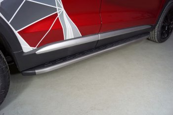 Пороги алюминиевые с пластиковой накладкой ТСС Тюнинг Geely Tugella  FY11,HPBA4 (2019-2025) дорестайлинг, рестайлинг (карбон серые)