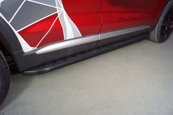 Пороги алюминиевые с пластиковой накладкой ТСС Тюнинг Geely Tugella  FY11,HPBA4 (2019-2025) дорестайлинг, рестайлинг (карбон черные)