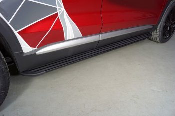 Пороги алюминиевые Slim Line ТСС Тюнинг Geely Tugella  FY11,HPBA4 (2019-2025) дорестайлинг, рестайлинг (Black)
